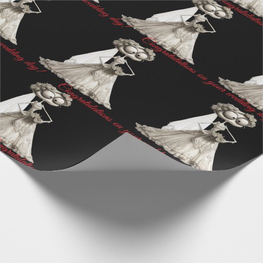 Gothic Zwart Witte Bruid Rood tekst Cadeaupapier (Hoek)