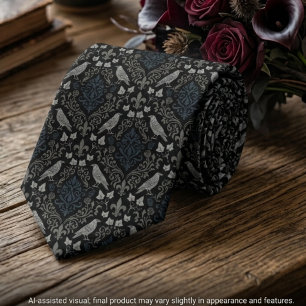 Gothic Zwarte Damast Raven Stropdas