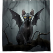 Gothic Zwarte Elf Sphynx Cat Art Bat Wings Badkame Douchegordijn (Voorkant)