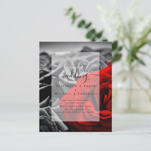 Gothic Zwarte en Rode Rozen Goth Huwelijksuitnodig (Staand voorkant)