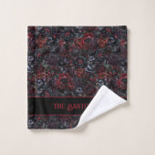 Gothic Zwarte Kat & Donkere Bloemen Gepersonalisee Bad Handdoek (Wasdoekje)