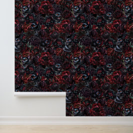 Gothic Zwarte Kat & Donkere Bloemen Patroon Behang