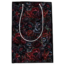 Gothic Zwarte Kat & Donkere Bloemen Patroon Medium Cadeauzakje