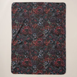 Gothic Zwarte Kat & Donkere Bloemen Patroon Sherpa Deken