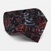 Gothic Zwarte Kat & Donkere Bloemen Patroon Stropdas (Opgerold)