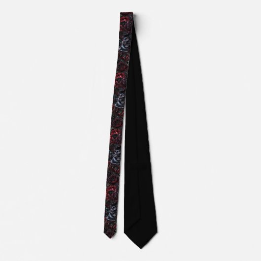 Gothic Zwarte Kat & Donkere Bloemen Patroon Stropdas (Achterkant)