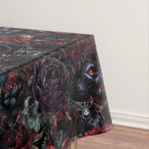 Gothic Zwarte Kat & Donkere Bloemen Patroon
