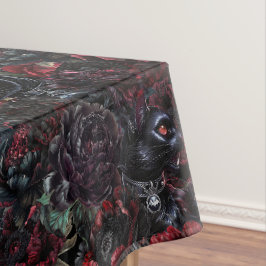 Gothic Zwarte Kat & Donkere Bloemen Patroon Tafelkleed