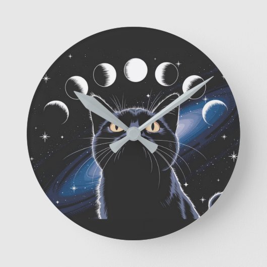 Gothic zwarte kat, Gothic cadeau, heksenuur zwarte Ronde Klok (Voorkant)