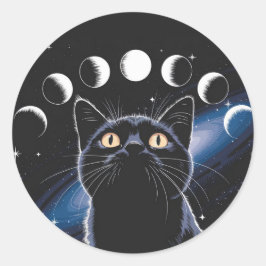 Gothic zwarte kat, Gothic cadeau, heksenuur zwarte Ronde Sticker