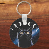 Gothic zwarte kat, Gothic cadeau, heksenuur zwarte Sleutelhanger (Voorkant)