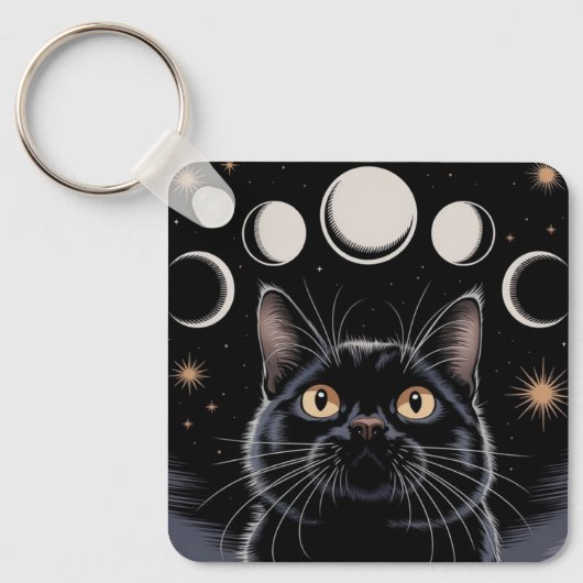 Gothic zwarte kat, Gothic cadeau, heksenuur zwarte Sleutelhanger (Voorkant)