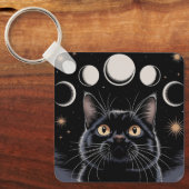 Gothic zwarte kat, Gothic cadeau, heksenuur zwarte Sleutelhanger (Voorkant)