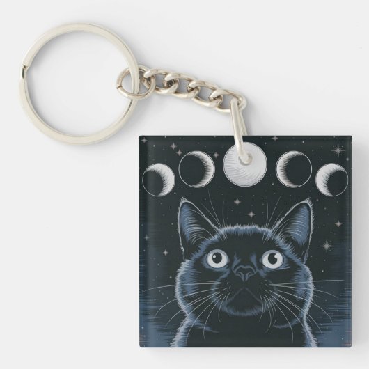 Gothic zwarte kat, Gothic cadeau, heksenuur zwarte Sleutelhanger (voorkant)