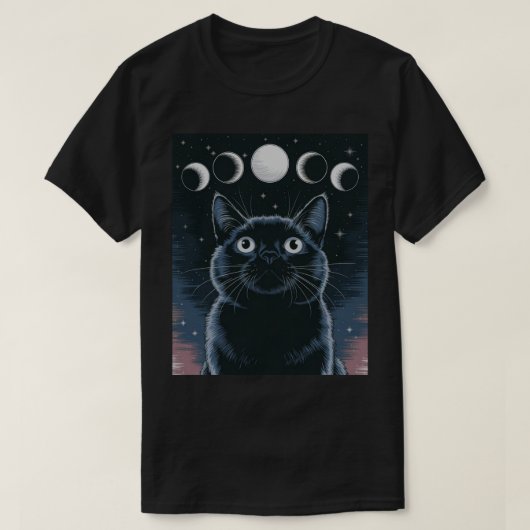 Gothic zwarte kat, Gothic cadeau, heksenuur zwarte T-shirt (Design voorkant)