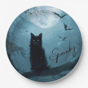 Gothic Zwarte Kat Griezelen Halloween Papieren Bordje
