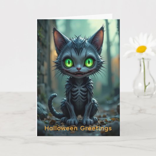 Gothic Zwarte Kat Halloween Betoverde Bos Sfeer Kaart (Kleine Plant)