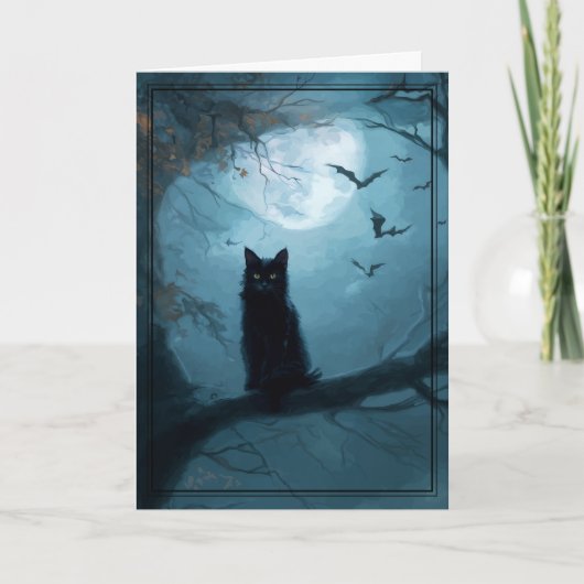 Gothic Zwarte Kat Halloween Kaart (Voorkant)