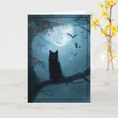 Gothic Zwarte Kat Halloween Kaart (Gele Bloem)