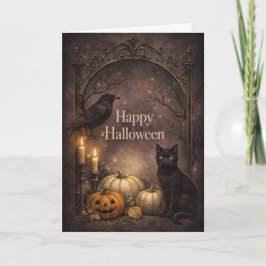Gothic Zwarte Kat Halloween Kaart