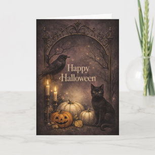 Gothic Zwarte Kat Halloween Kaart