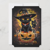 Gothic zwarte kat heks Halloween verjaardagsfeestj Kaart (Voorkant)