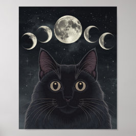 Gothic zwarte kat, heksenuur zwarte kat poster