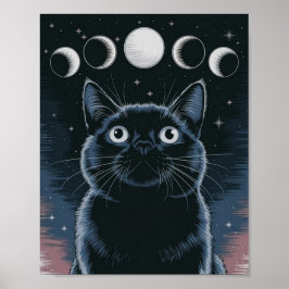 Gothic zwarte kat, heksenuur zwarte kat poster