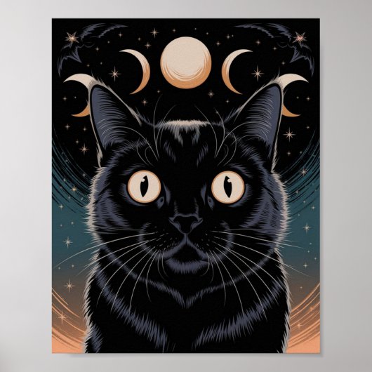 Gothic zwarte kat, heksenuur zwarte kat poster (Voorkant)
