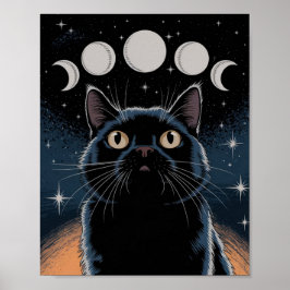 Gothic zwarte kat, heksenuur zwarte kat poster
