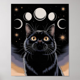 Gothic zwarte kat, heksenuur zwarte kat poster