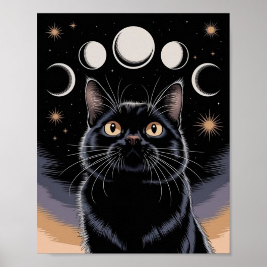Gothic zwarte kat, heksenuur zwarte kat poster (Voorkant)
