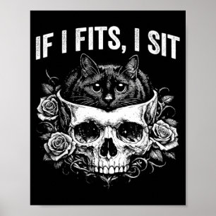 Gothic Zwarte Kat Schedel Minimalistische Humor Al Poster