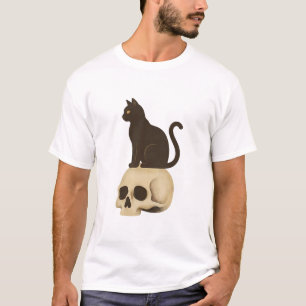 Gothic Zwarte Kat Schedel T-shirt Vintage Poster S
