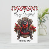 Gothic zwarte kat vrolijk kerstmis zwart en rood feestdagenkaart (Staand voorkant)