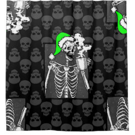 gothic zwarte kerst schedel koffie skelet groen douchegordijn
