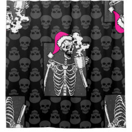 gothic zwarte kerst schedel koffie skelet roze douchegordijn