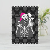 gothic zwarte kerst schedel koffie skelet roze kaart (Staand voorkant)