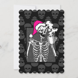 gothic zwarte kerst schedel koffie skelet roze kaart