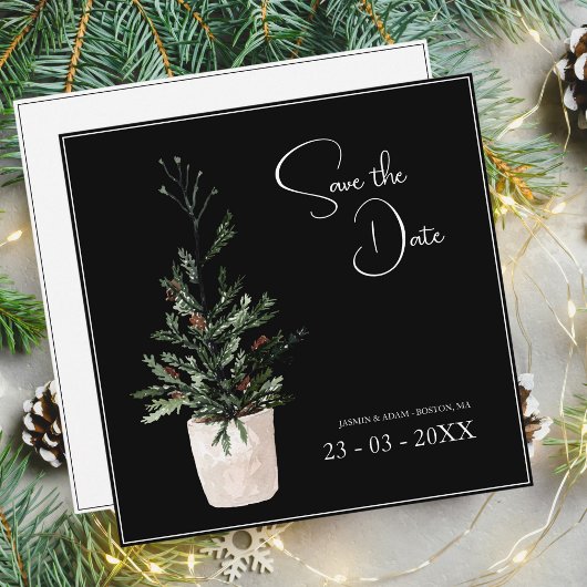 Gothic Zwarte Kerstboom Feestelijke bruiloft Save The Date