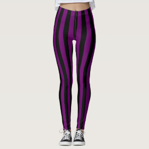 Gothic zwarte Paarse verticale brede streep Leggings