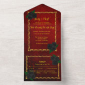 Gothic zwarte Rozen bloedrode bruiloft All In One Uitnodiging (Binnen)