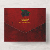 Gothic zwarte Rozen bloedrode bruiloft All In One Uitnodiging (Achterkant)