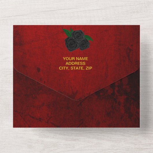 Gothic zwarte Rozen bloedrode bruiloft All In One Uitnodiging (Achterkant)