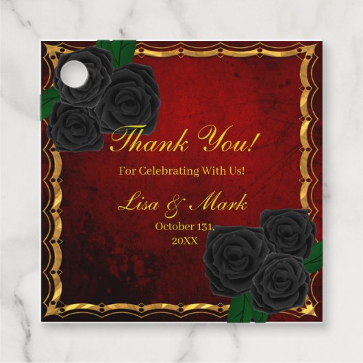 Gothic zwarte Rozen bloedrode bruiloft Bedankjes Labels (Voorkant)