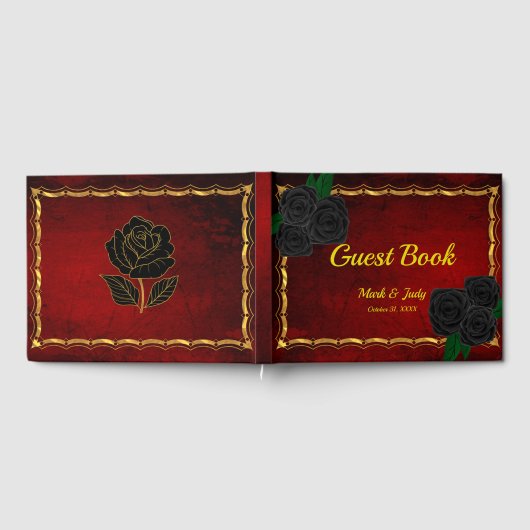 Gothic zwarte Rozen bloedrode bruiloft Gastenboek (Volledig)