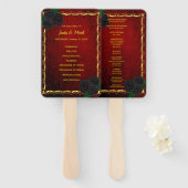 Gothic zwarte Rozen bloedrood bruiloft programma Handwaaier (Voorkant en achterkant)