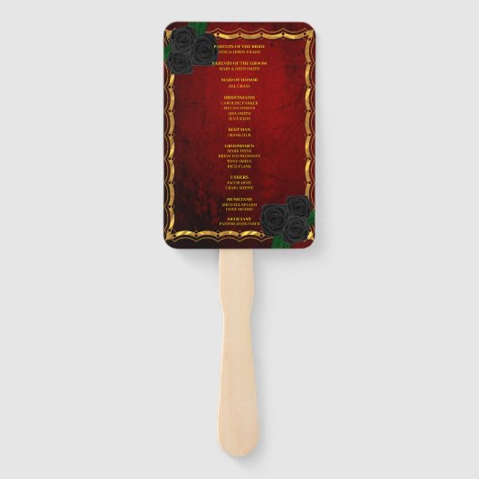 Gothic zwarte Rozen bloedrood bruiloft programma Handwaaier (Achterkant)