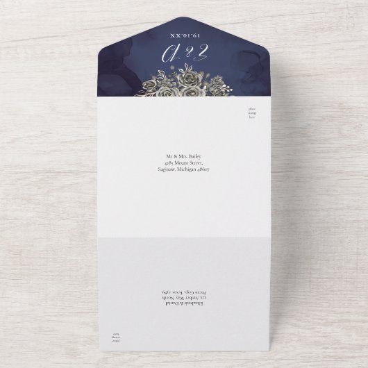 Gothic zwarte Rozen bloemengouden boog bruiloft All In One Uitnodiging (Buitenkant)