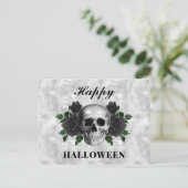 Gothic Zwarte Rozen & Schedel Gelukkig Halloween Briefkaart (Staand voorkant)
